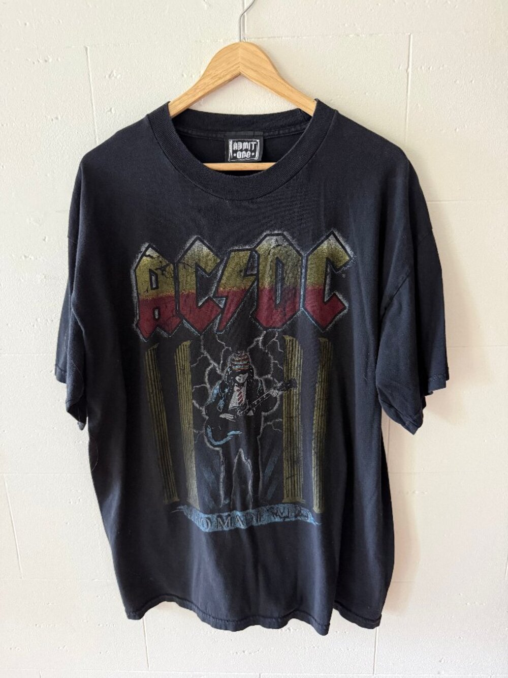 AC/DC | 90s Faded Black Admit One Tag Who Made Who Graphic T-Shirt | XL
